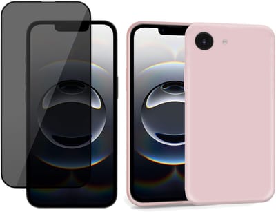ChiGuard Suède Hoesje & Privacy Screenprotector geschikt voor iPhone 16e – Privé Gehard Glas Cover - Case Roze