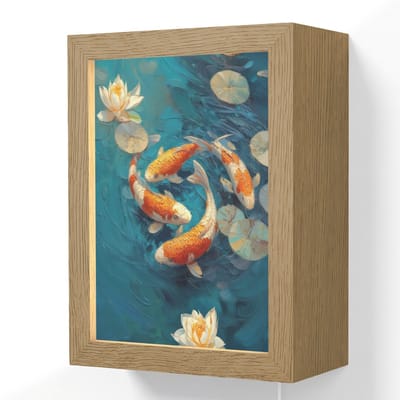 Wandlamp 15x20 cm - Oplaadbaar - Vissen - Waterlelies - Oranje - Water - Wandlampen binnen woonkamer - Slaapkamer lamp met kabel - Decoratieve nachtlamp - Vloerlamp snoer