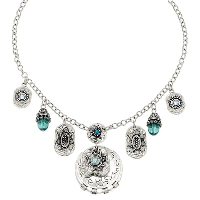 Boho ketting dames zilverkleurig turquoise – bedels hangers – cadeau vrouw nikkelvrij – etnische ketting – medaillon – cadeau voor vriendin