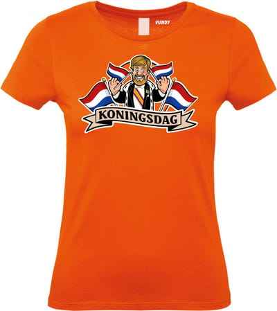 Dames t-shirt Kingsday Cartoon | Koningsdag kleding | oranje t-shirt | Oranje dames | maat XS