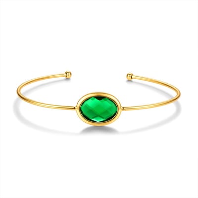 CO88 Collection 8CB-91410 – Bangle Armband Dames – Goudkleurig – Groene Glassteen – Open Armband