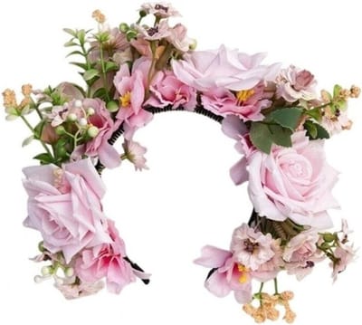 Bloemenkrans Hoofdband - Bloem Hoofddeksel - Feest Accessoire - Realistisch Simulatie Bloem - 25 x 21 cm - Roze