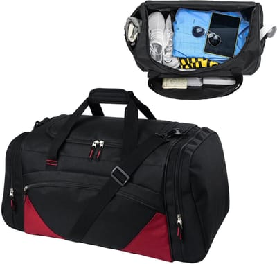 KZQ Sporttas duffel bag 55 liter zwart rood duurzaam grote reistas voor fitness training sport en reizen