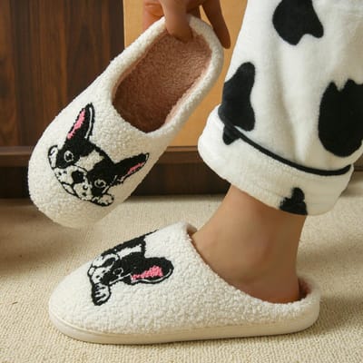 Cartoon Schattige en Interessante Teckel Hond Dames Pantoffels Binnen Warm Comfort Lichtgewicht Slaapkamer Beknopt Winter Katoenen Schoenen 42 white