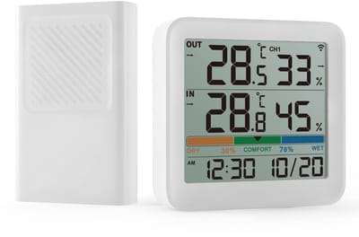 VH Supplies®Weerstation Binnen en Buiten - Draadloos weerstation - Weerdisplay - Wit
