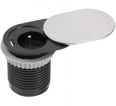 Inbouwtafelstopcontact met Schuko en USB Aansluiting - RVS - Kabel 1.9m