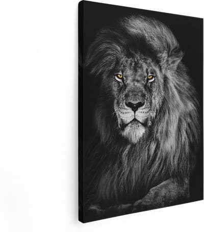Artaza Canvas Schilderij Leeuwenkop - 30x40 cm - Klein - Muurdecoratie Dierenkop - Wanddecoratie Woonkamer - Kamer Accessoires Zwart Wit