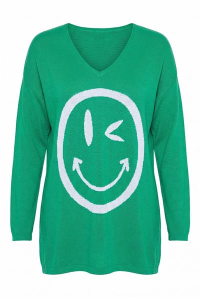 MIAMODA - Dames - Trui comfortabele pasvorm grote smiley - Meigroen - Maat 42+