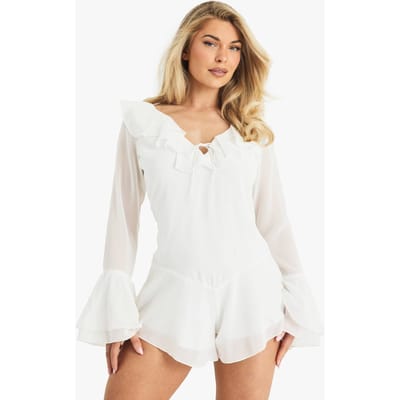 boohoo Dames Chiffon Ruffle Godet Hem Playsuit | Ecru | Maat: 10