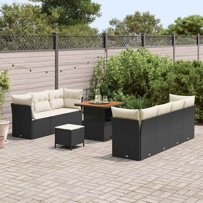 vidaXL - Tuinbank - Set - met - kussen - met - opslag - 10 - pcs - Zwart - en - crème
