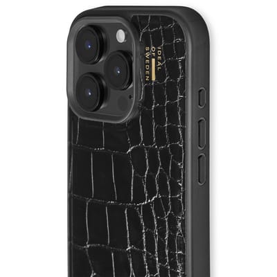 iDeal of Sweden Vegan Leather Backcover geschikt voor Apple iPhone 16 Pro - Black Croco - Zwart