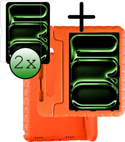 Hoesje Geschikt voor Apple iPad Pro (2024/2025) - 13 inch - Met 2x Screenprotector - Kinderhoes Shockproof Bumper - Kidsproof Case - Tablet Hoes - Kinder Hoes Cover - Oranje