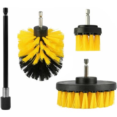 Kit de brosses de forage de détail, brosse de lavage de voiture, perceuse à poils durs, épurateur automatique, nettoyage de détails, 4 pièces 4pcs yellow