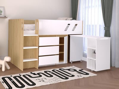 Vente-unique Combinatiebed hout natuurlijk licht, wit 90 x 190 cm