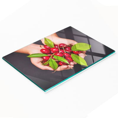 Decoratieve glazen keukensnijplank met kersenmotief (80x52 cm)