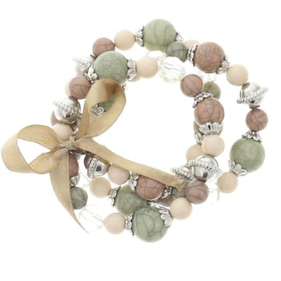 Behave Kralen armband strikje bruin groen nude kleur 17 cm