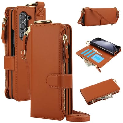Crossbody Portemonnee Telefoonhoesje Voor Samsung Galaxy Z Fold 6 5 4 3 Fold6 Fold5 Fold4 Fold3 5G Kaartsleuf Ringhouder PU Lederen Cover Galaxy Z Fold 4