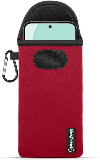 MobyDefend Hoesje - Geschikt voor Oppo Reno14 - Neopreen Pouch Met Karabijnhaak - Insteek - Riemlus - Rood