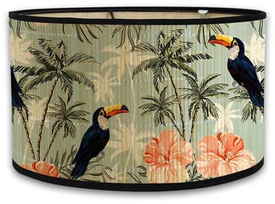 Boho Bamboe Lampenkap – Botanische Groene Print – Geschikt voor E27 Vloerlamp en Tafellamp - D