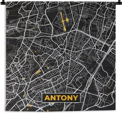 Wandkleed - Wanddoek - Plattegrond - Antony - Stadskaart - Frankrijk - Kaart - 180x180 cm - Wandtapijt