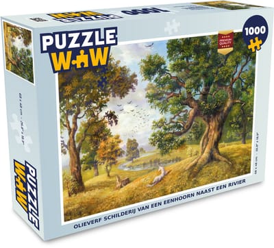Puzzel Olieverf schilderij van een eenhoorn naast een rivier - Legpuzzel - Puzzel 1000 stukjes volwassenen