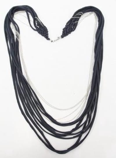 Behave® Dames Ketting - Lang Geknoopt Stof Met Anker Schakels, Zwart-Wit