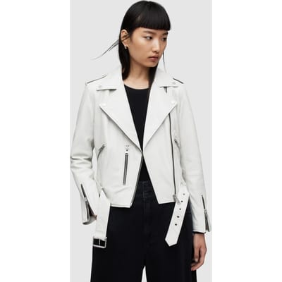 AllSaints Balfern Biker Vanilla White Größe: 4 | Lederjacken Outlet | Damen | Weiß