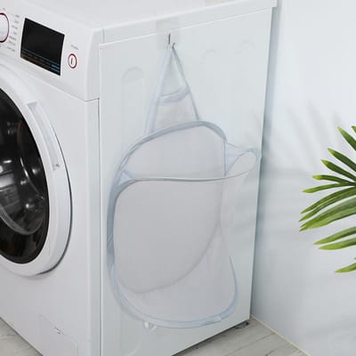 1 panier à linge pliable, organiseur pour vêtements sales, sac en maille, panier mural pour vêtements de salle de bain grise