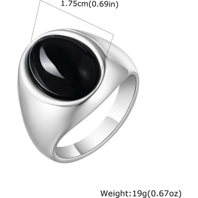 Bagues Sceaux Vnox Ovales Épaisses en Pierre d'Agate 15.5/17.5mm pour Hommes, Anneaux Fraternels en Acier Inoxydable, Anneau de Doigt Poli Confortable 10 black