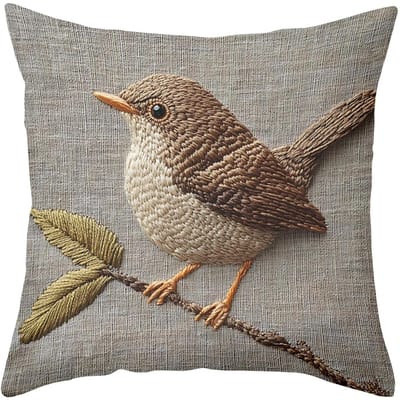 Geborduurd Vogel & Bloemenpatroon Kussensloop, Universeel voor Elk Seizoen, Decoratieve Kussensloop voor Bank 45x45cm gray