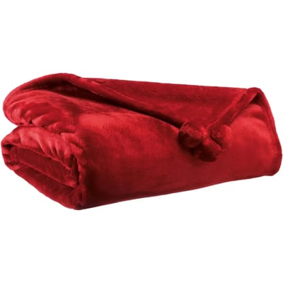 Vivaraise - Tedere Plaid Red met Pompons - Winterdeken - Kerst - Kleed rood - 130 x 170