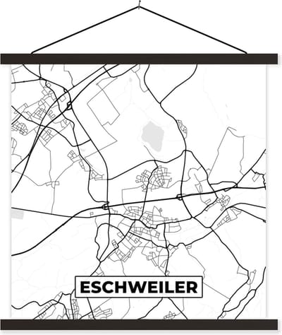 Posterhanger incl. Poster 60x60 cm - Schoolplaat - Eschweiler - Stadskaart - Plattegrond - Kaart - Textielposter - Zwarte latten - Stadskaart