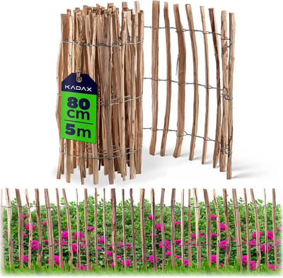 KADAX Hek van hazelaar, schutting, van hazelnoot, tuinhek in verschillende maten, weerbestendige latten, houten omheining voor tuin, natuurproduct (4-6 cm), 80 x 500 cm