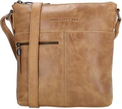 Hide & Stitches Porto Crossbody Schoudertas - Ritsvakken - Top Kwaliteit - Leren Dames Tas - Taupe