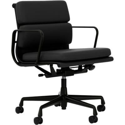 Vitra - Soft Pad Chair - EA 217 - diepzwart - Leder/Plano - asfalt/donkergrijs - Wieltjes voor harde bodems - 4 - 6 Wochen