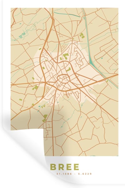 Muurstickers - Sticker Folie - Plattegrond - Kaart - Bree - Vintage - Stadskaart - 20x30 cm - Plakfolie - Muurstickers Kinderkamer - Zelfklevend Behang - Zelfklevend behangpapier - Stickerfolie