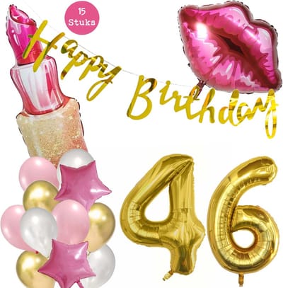 Snoes Beauty Helium Ballonnen Set 46 Jaar - Roze Folieballonnen - Slinger Happy Birthday Goud