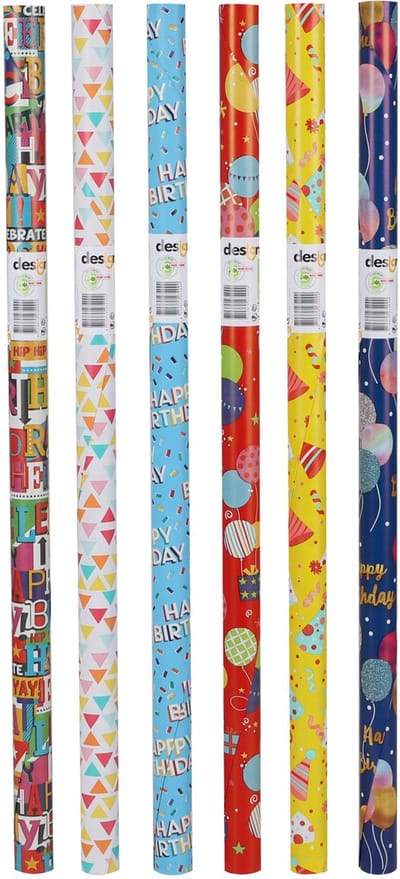 Urban Living rollen inpakpapier/cadeaupapier - 6x stuks - verjaardag - 200 x 70 cm - papier