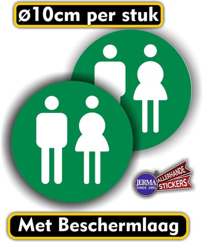 Jerma - Dames - Heren Toilet - WC - Sticker set – 2 st - Ø10 cm - groen - Krasbestendig - Zelfklevend