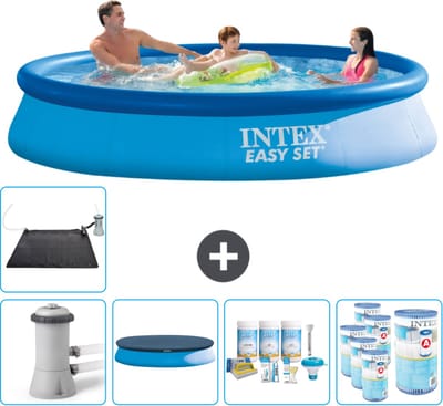 Intex Rond Opblaasbaar Easy Set Zwembad - 366 x 76 cm - Blauw - Inclusief Pomp Afdekzeil - Onderhoudspakket - Filters - Solar Mat