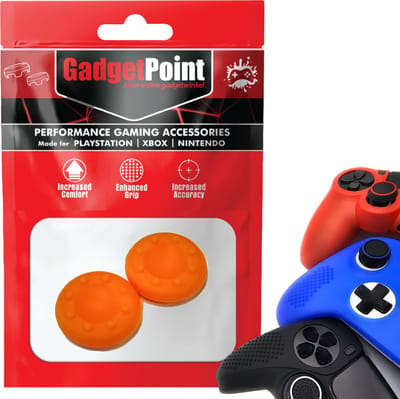 Gadgetpoint - Thumb Grips voor PlayStation, PS5, Xbox X/S, One & Switch Pro Controller - Gaming Thumbgrips - Performance Anti-Slip Thumbsticks - Bescherming Accessoires - Thumbgrips 8 stippen - Oranje