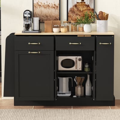 MODFU - Dressoir Met Afvalbakvak En Open Rek - Modern Scandinavisch - Voor Keuken En Eetkamer - MDF - Zwart - 133,5 x 40 x 86 cm