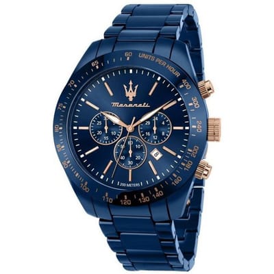 Maserati Traguardo Chronographe Acier Inoxydable Cadran Bleu Montre de Plongée Quartz R8873650002 200M pour Homme bleu