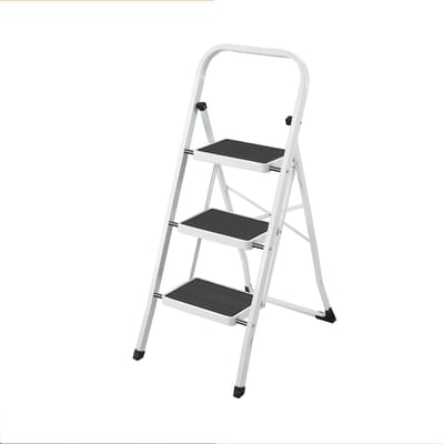 Hoppa! Keukentrapje / Huishoudtrapje - 3-Treden Ladder - Vouwladder - Sportbreedte 20 cm - Antislip Rubber - Draagvermogen 150 kg - Staal - GS-gecertificeerd - Zwart en Wit