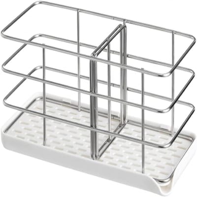 Keuken Spons Houder - Spoelbak Organizer - Keuken Ordenen - Verstelbare Partitie - 20x8.5x10 cm - Zilver