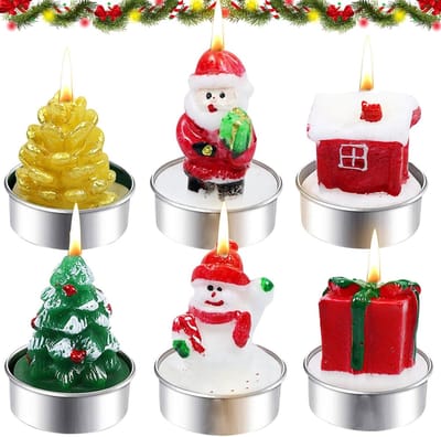 Set van 6 mini kerstkaarsen in verschillende ontwerpen, theelichtjes voor kersttafel, Adventskrans en sfeervolle decoratie