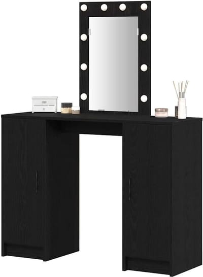 Kaptafel met LED Verlichting - Smakeuptafel Bureau - Make-up Routine - Met Geïntegreerde Spiegel - 102x33x135 cm - Zwart Eiken