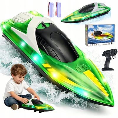 Speedboot RC - Raceboot - Bestuurbare Boot - 15 km/u - 2,4GHz - 120 Min Speeltijd - LED Verlichting - Eenknopsreset - 60m Bereik - 2x1200mAh - Kind & Volwassen - Waterspeelgoed - Voor Vijver & Meer & Zwembad - Groen