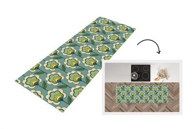 Keukenloper 150x50 cm - Keukenmat vinyl Retro - Design - Jaren 70 - Bloem - Keukenmatten loper - Keuken vloerkleed tapijt