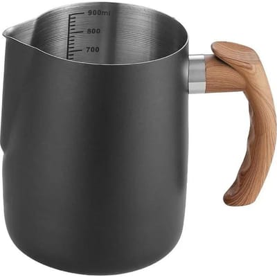 304 Roestvrij Staal Koffie Melk Opschuimkan Kan met Schaal Houten Handvat Adelaarsuitloop Latte Koffie Keuken Café Accessoires 600ML black